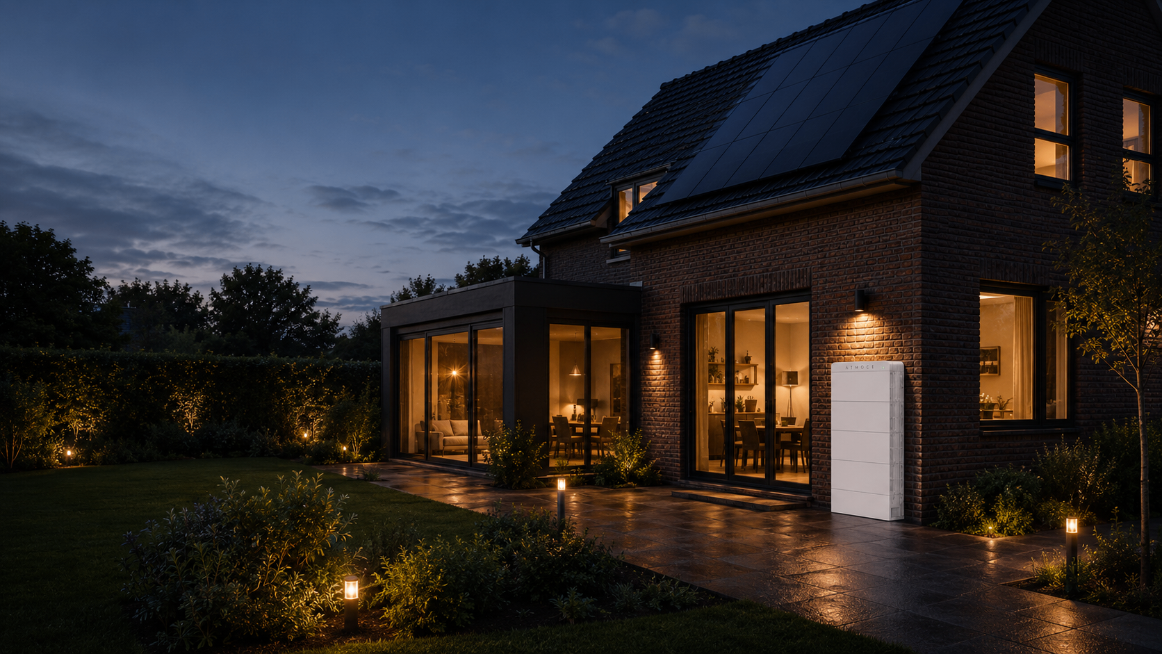 Beter Stroom installeert de Atmoce thuisbatterij aan een moderne woning met zonnepanelen